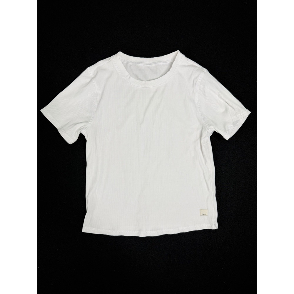Vuori Pose Fitted Tee Shirt Womens Size L Ribbed Cropped Short Sleeve White Read